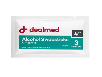 Dealmed 4" Alcohol Swabsticks, Individually Sealed Perfect for Portable First Aid Kits, 3 Swabs/Pkg, 25 Pkgs/Box (Pack of 1)
