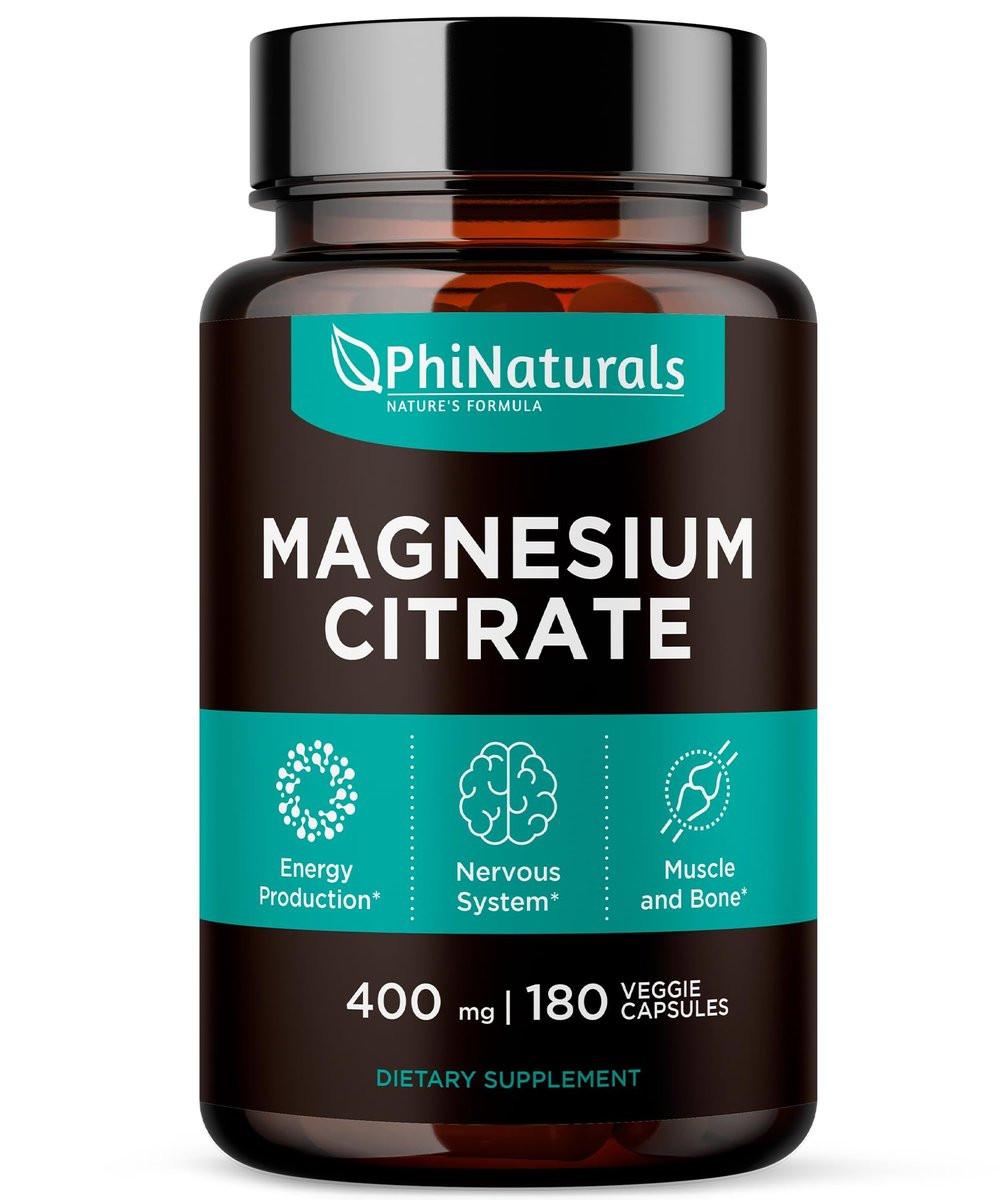 Magnesium Citrate Powder Capsules 400mg - 180 Count Veg Caps - PhiNaturals Supplements - Nervous System Support and Enzyme Function - görsel 17
