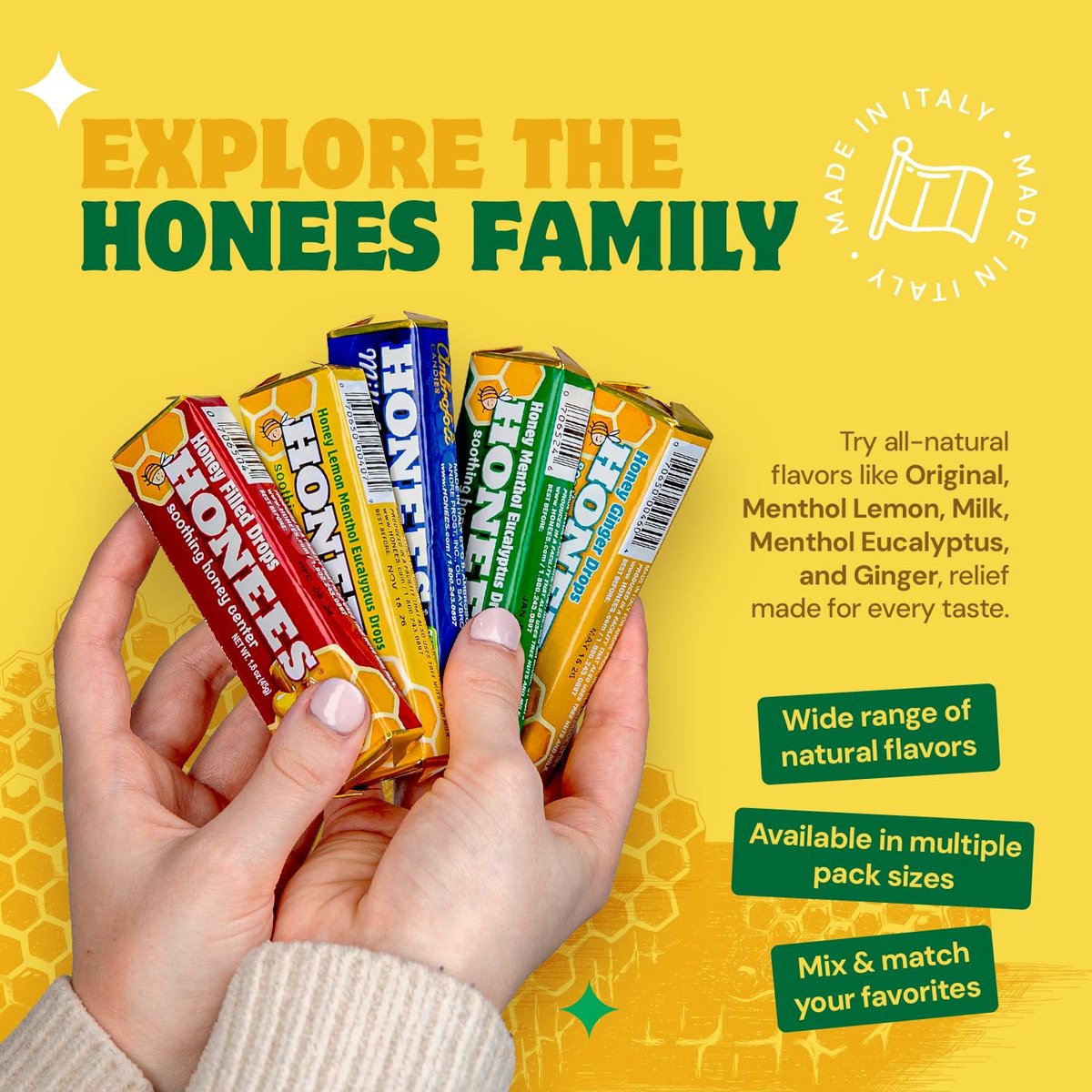 Honees Filled Menthol Cough Drops, Honey, Menthol & Eucalyptus Cough Drops - Natural Sore Throat Relief - Nothing Artificial - Throat Lozenges, Non-GMO (6 Pack – 54 Drops) - görsel 13