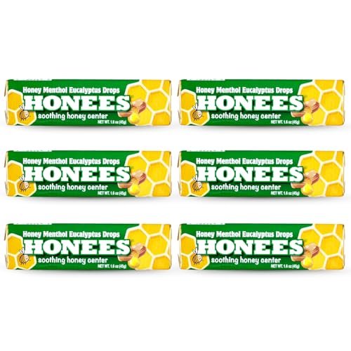 Honees Filled Menthol Cough Drops, Honey, Menthol & Eucalyptus Cough Drops - Natural Sore Throat Relief - Nothing Artificial - Throat Lozenges, Non-GMO (6 Pack – 54 Drops) - görsel 2