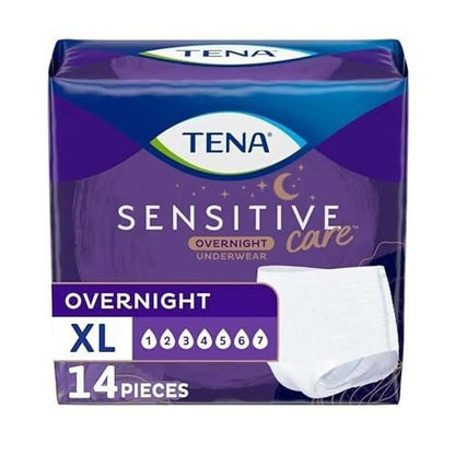TENA Sensitive Care Overnight Incontinence Underwear for Women, Adult Diapers, X-Large (Waist Sizes 39in–52in), Better Fit, 14 Count