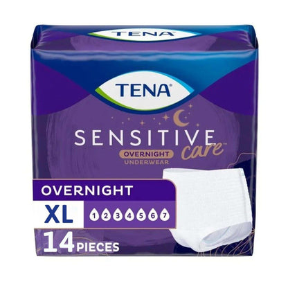 TENA Sensitive Care Overnight Incontinence Underwear for Women, Adult Diapers, X-Large (Waist Sizes 39in–52in), Better Fit, 14 Count