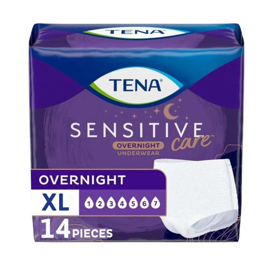TENA Sensitive Care Overnight Incontinence Underwear for Women, Adult Diapers, X-Large (Waist Sizes 39in–52in), Better Fit, 14 Count