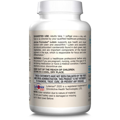 Jarrow Formulas Lutein 20 mg - 120 Softgels - Clinically Documented Eye Health & Support - With Zeaxanthin - 120 Servings