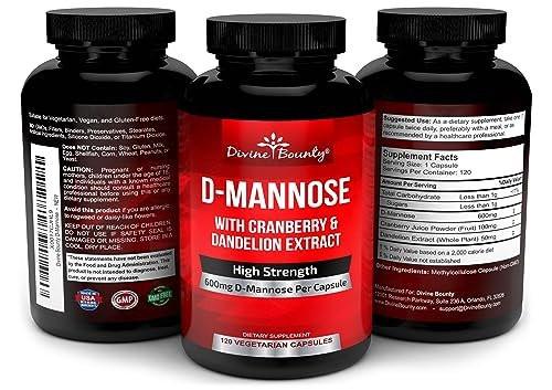 Divine Bounty D-Mannose Capsules - 600mg D Mannose Powder per Capsule with Cranberry and Dandelion Extract to Support Normal Urinary Tract Health - 120 Veggie Capsules - görsel 4