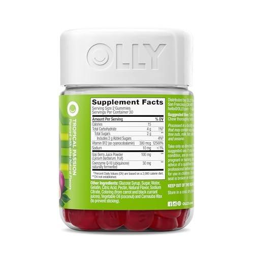OLLY Daily Energy Gummy, Caffeine Free, Vitamin B12, CoQ10, Goji Berry, Adult Chewable Supplement, Tropical Flavor - 60 Count - görsel 13