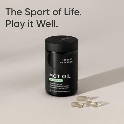 Sports Research® Coconut MCT Oil 3000mg - Keto Brain & Body Fuel - C8 + C10 MCT Oil from Coconut · Keto · Non-GMO - Gluten Free - 240 Softgels