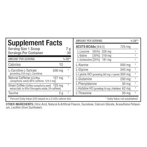 ALLMAX ACUTS Amino Energy Powder, Amino Acids Supplement, Pink Lemonade, 30 Servings, Caffeine, Green Coffee Extract, 2000 mg Taurine, L-Carnitine, Sugar Free, Gluten & Dye Free, Amino Acid Drink - görsel 1