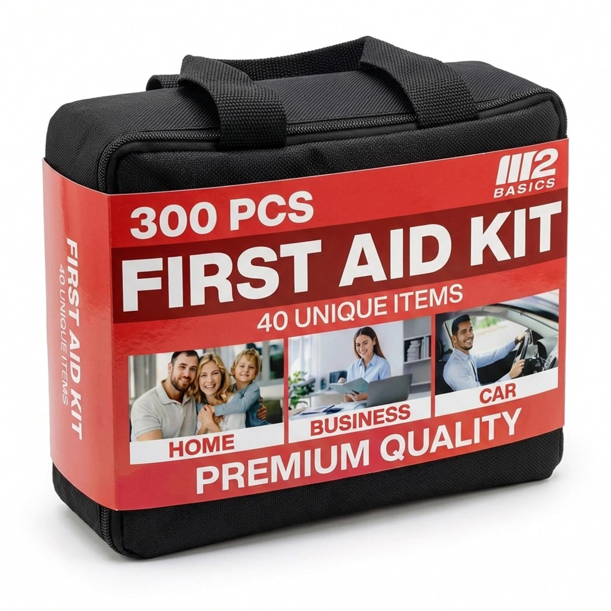 M2 BASICS 300 Piece First Aid Kit, 40 Items, Compact Emergency Medical Kit with Durable Carry Bag for Home, Car, Travel, Office, Camping - görsel 11
