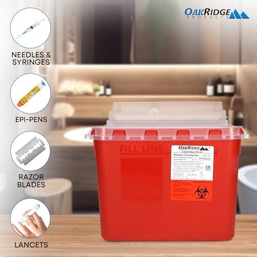 Oakridge Products Transparent Sharps Container for Home Use and Professional 5.4 Quart (2-Pack), Touchless Biohazard Needle and Syringe Disposal, Rotating Lid, CDC Certified - görsel 12
