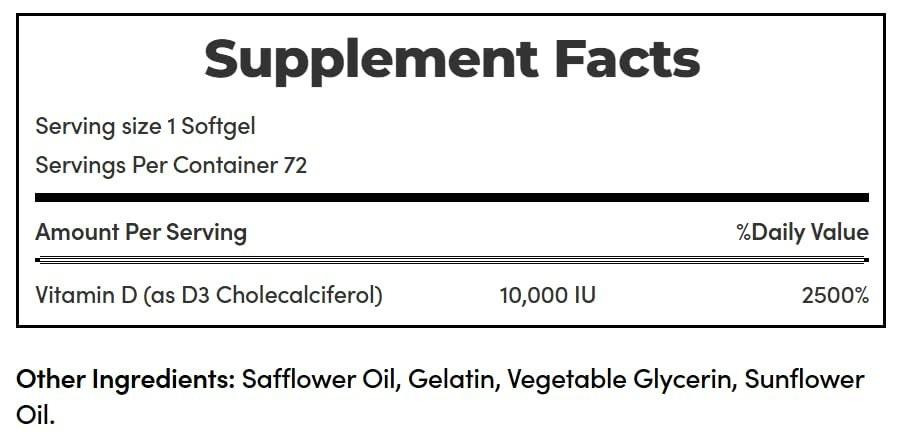 Nature's Bounty Ultra Strength D3-10,000 IU, 72 Softgels (2-Pack) - görsel 6