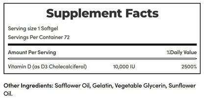Nature's Bounty Ultra Strength D3-10,000 IU, 72 Softgels (2-Pack)