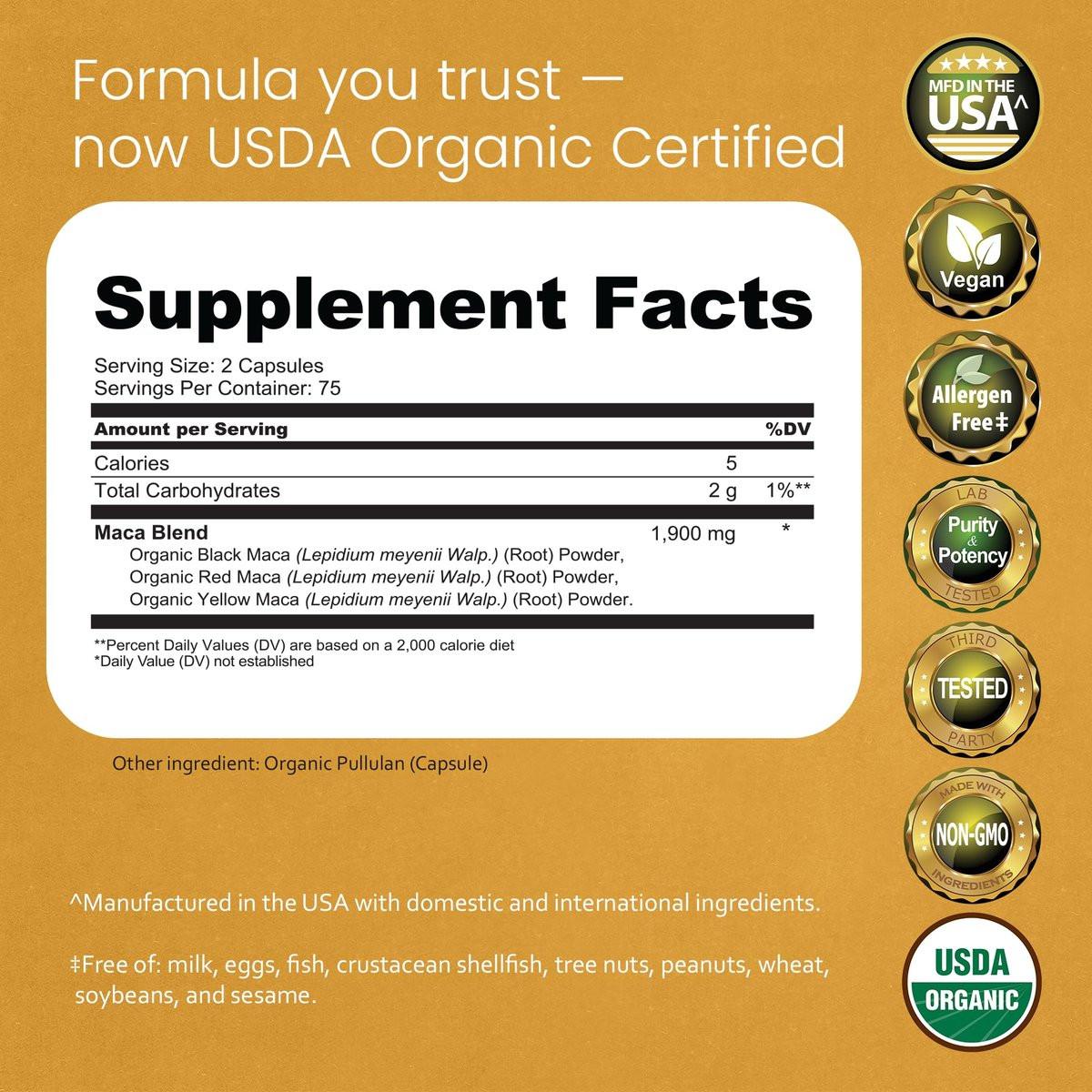 NaturaLife Labs Organic Maca Root – Black, Red & Yellow – 1900 mg per Serving – 150 Capsules – Gelatinized Peruvian Maca – Non-GMO, Gluten-Free, Vegan - görsel 3
