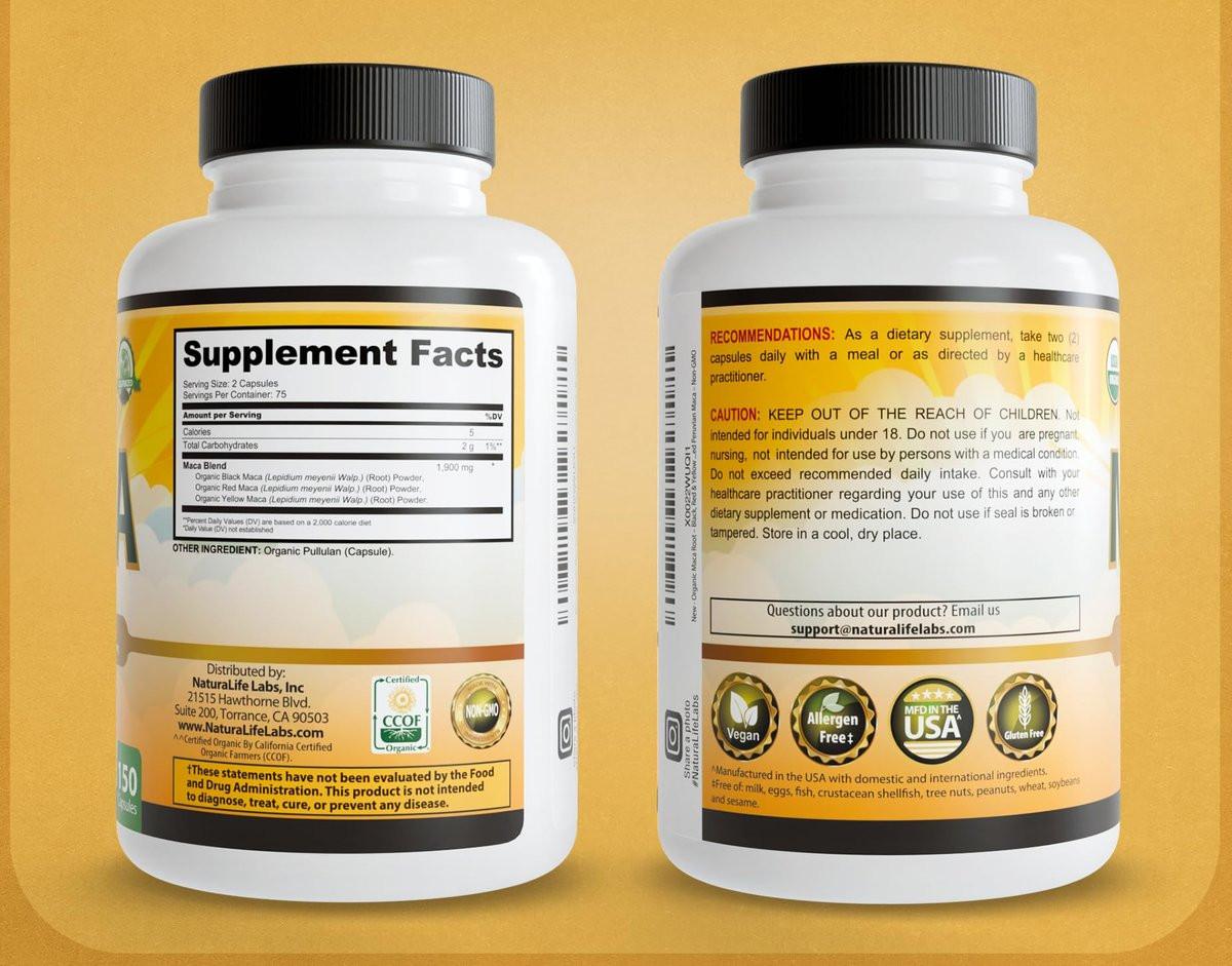 NaturaLife Labs Organic Maca Root – Black, Red & Yellow – 1900 mg per Serving – 150 Capsules – Gelatinized Peruvian Maca – Non-GMO, Gluten-Free, Vegan - görsel 13