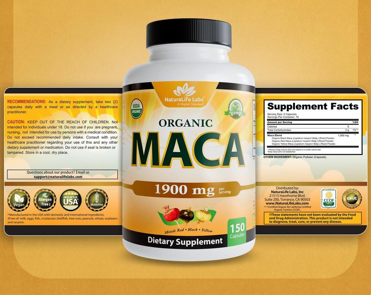 NaturaLife Labs Organic Maca Root – Black, Red & Yellow – 1900 mg per Serving – 150 Capsules – Gelatinized Peruvian Maca – Non-GMO, Gluten-Free, Vegan - görsel 15