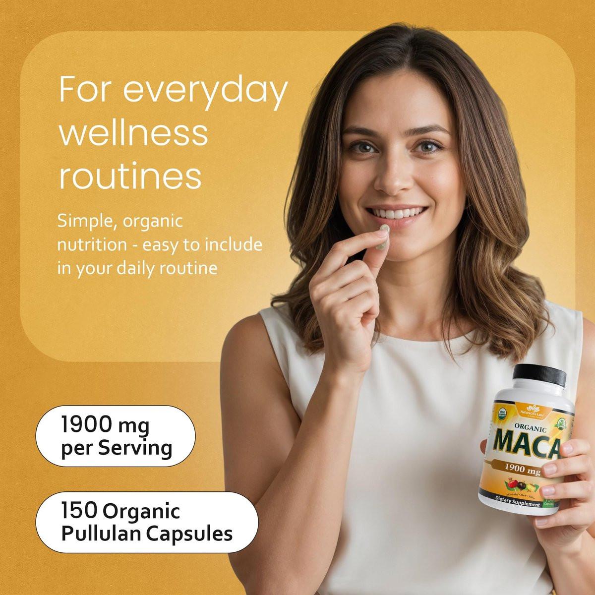 NaturaLife Labs Organic Maca Root – Black, Red & Yellow – 1900 mg per Serving – 150 Capsules – Gelatinized Peruvian Maca – Non-GMO, Gluten-Free, Vegan - görsel 9