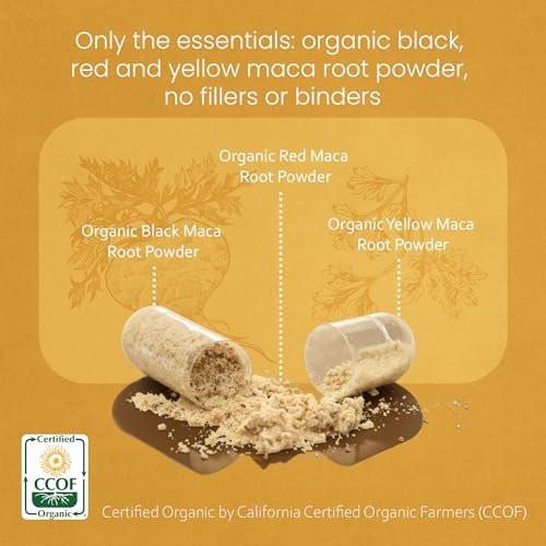 NaturaLife Labs Organic Maca Root – Black, Red & Yellow – 1900 mg per Serving – 150 Capsules – Gelatinized Peruvian Maca – Non-GMO, Gluten-Free, Vegan - görsel 6