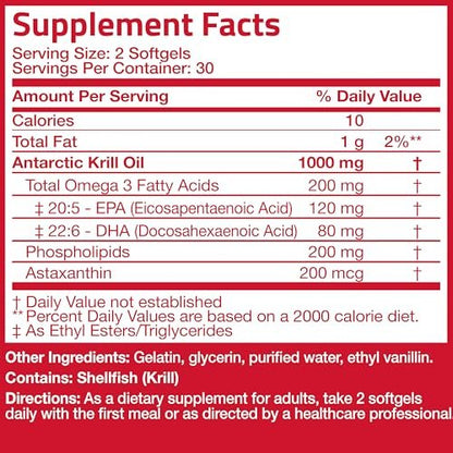 Bronson Antarctic Krill Oil 1000 mg with Omega-3s EPA, DHA, Astaxanthin and Phospholipids 120 Softgels