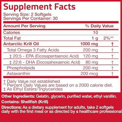 Bronson Antarctic Krill Oil 1000 mg with Omega-3s EPA, DHA, Astaxanthin and Phospholipids 60 Softgels