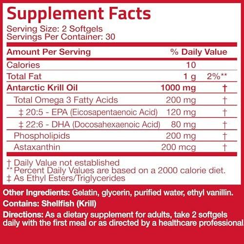 Bronson Antarctic Krill Oil 1000 mg with Omega-3s EPA, DHA, Astaxanthin and Phospholipids 60 Softgels - görsel 13