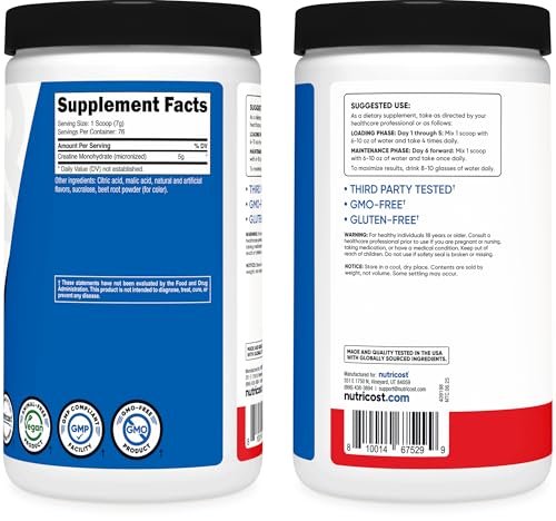 Nutricost Creatine Monohydrate Powder (Fruit Punch, 500 Gram) - görsel 1