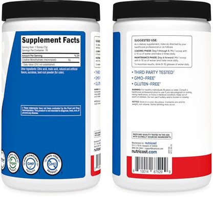 Nutricost Creatine Monohydrate Powder (Fruit Punch, 500 Gram)