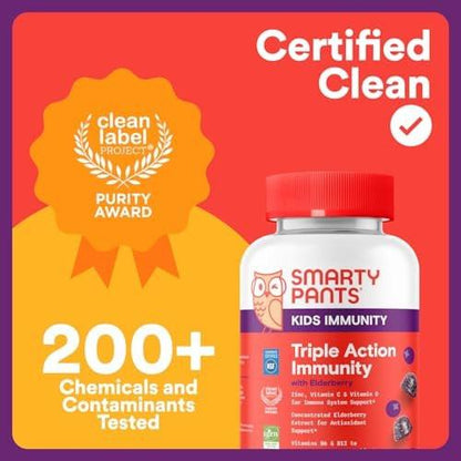 SmartyPants Kids Immunity Elderberry Gummies: Kids Immune Support Supplement, Vitamin C, Vitamin D, Vitamins B6 & B12 and Zinc, Gluten Free, Elderberry Flavor, 60 Count (30 Day Supply)