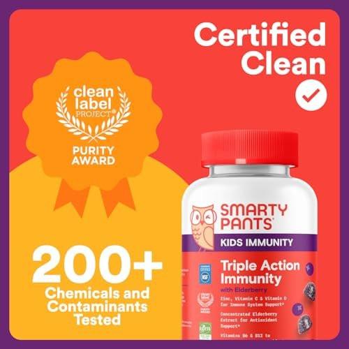 SmartyPants Kids Immunity Elderberry Gummies: Kids Immune Support Supplement, Vitamin C, Vitamin D, Vitamins B6 & B12 and Zinc, Gluten Free, Elderberry Flavor, 60 Count (30 Day Supply) - görsel 11