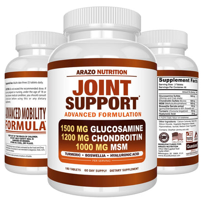 Arazo Nutrition Glucosamine Chondroitin – Powerful 5-in-1 Formula: Combines glucosamine, chondroitin, turmeric, – Image 1