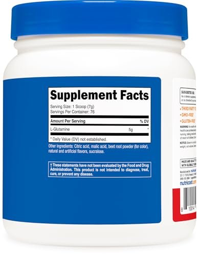 Nutricost L-Glutamine Powder 500 Grams (Fruit Punch) - 76 Servings per Bottle - görsel 4