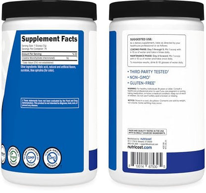 Nutricost Creatine Monohydrate Powder (Blue Raspberry), 500 Grams (1.1 LBS)