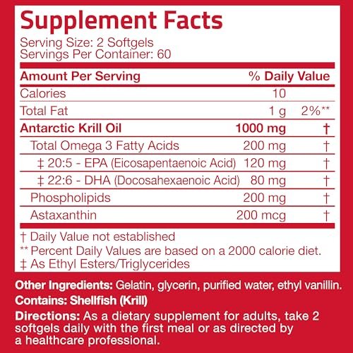 Bronson Antarctic Krill Oil 1000 mg with Omega-3s EPA, DHA, Astaxanthin and Phospholipids 120 Softgels - görsel 9