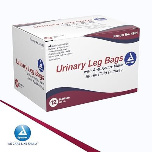 Dynarex Urinary Leg Bag, for Use with Catheter, has a Non-Drip Closure & Anti-Reflux Valve, 600 ml/20 oz Capacity, Medium, White, 1 Box of 12 Leg Bags - görsel 4