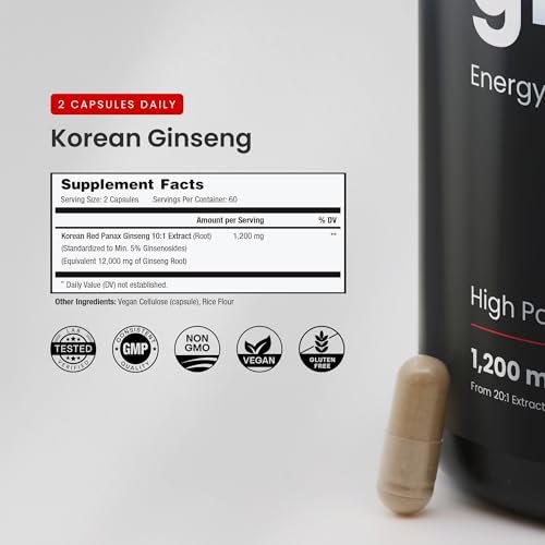 NutraChamps Korean Red Panax Ginseng Capsules | Extra Strength Ginsenosides for Energy, Focus, Performance, Vitality & Immune Support | Korean Ginseng Root Extract (120, Red) - görsel 9