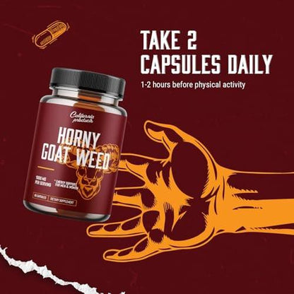 Horny Goat Weed Complex - Male Enhancement Pills and Natural Testosterone Booster for Men Male Performance Pre Workout Supplements Muscle Growth