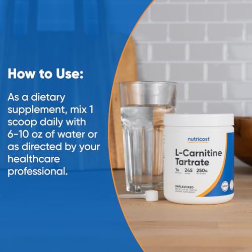 Nutricost L-Carnitine Tartrate Powder (250 Grams) - 1 Gram per Serving, 250 Servings - görsel 9