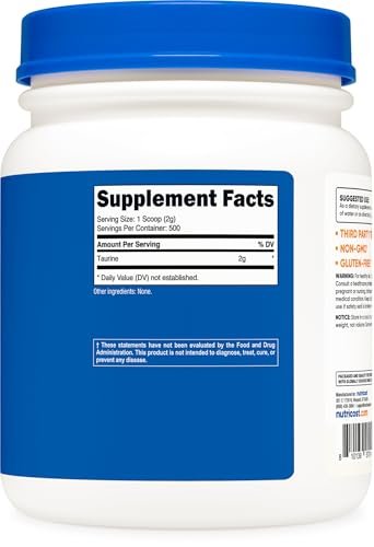 Nutricost Taurine Powder (1KG) - 500 Servings – Pure Taurine: Each serving provides 2 grams of pure taurine – Image 1