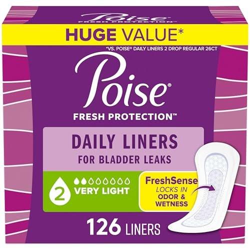 Poise Daily Liners, Incontinence Panty Liners for Bladder Leaks, 2 Drop Very Light Absorbency, Regular Length, 126 Count - görsel 1