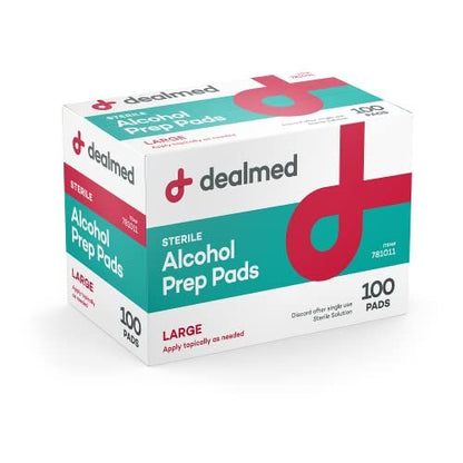 Dealmed Alcohol Prep Pads – 100 Count Large Latex-Free Gamma Sterilized Antiseptic Wipes, Wound Care Products for First Aid Kits, Home, and Medical Facilities