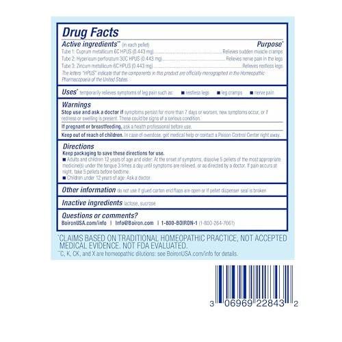 Boiron Leg Pain Relief for Relief from Restless Legs, Leg Cramps, and Shooting Pain - 3 Count (240 Pellets) - görsel 1
