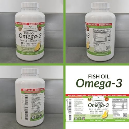 Triple Strength Omega 3 Fish Oil Supplements 2400mg | 180 Capsules, Burpless High Potency Lemon Flavor, High EPA DHA for Men & Women Ultra Pure Softgels | Joint Support, Eyes, Heart Brain Health Pills