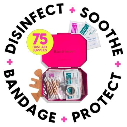 BLINGSTING First Aid Kit - 75 Essential First-aid Supplies, Bandages, Wipes, Gold Travel Case - Multipurpose Mini Emergency Kit for Women - Pink Interior - Compact & Versatile - TSA Approved (1 Count) - görsel 7