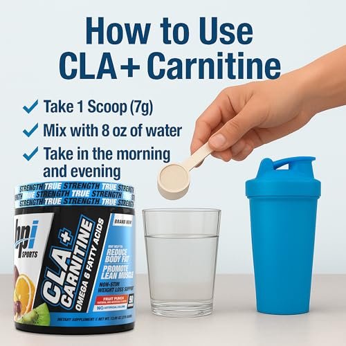 BPI Sports CLA+Carnitine – CLA L Carnitine & Linoleic Acid – L Carnitine Supplement for Weight Loss, Metabolism & Lean Muscle – Caffeine Free – Fruit Punch – 50 Servings – 12.34 oz - görsel 11