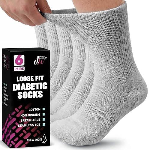 Debra Weitzner Diabetic Socks For Men and Women Loose Fit Non-Binding Cotton Crew Socks 6 Pairs - görsel 2