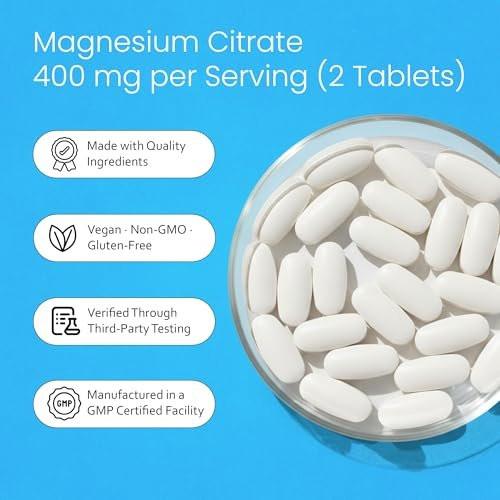 NaturaLife Labs Magnesium Citrate 400 mg per Serving – 120 Tablets, Vegan, Non-GMO - görsel 6