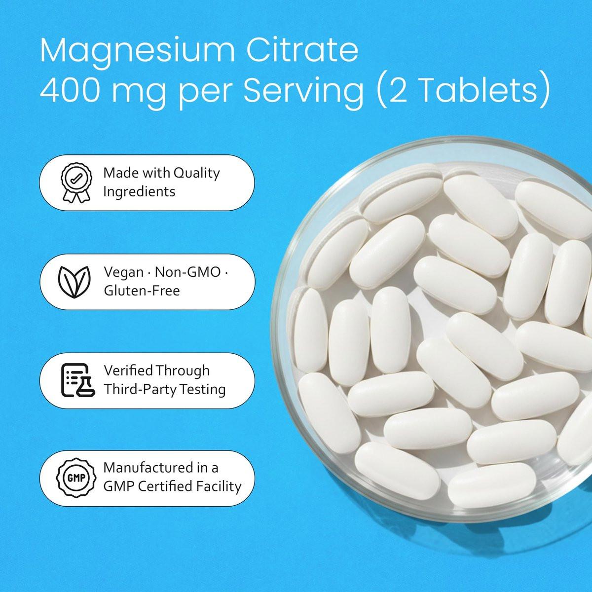 NaturaLife Labs Magnesium Citrate 400 mg per Serving – 120 Tablets, Vegan, Non-GMO - görsel 5