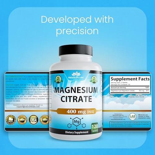 NaturaLife Labs Magnesium Citrate 400 mg per Serving – 120 Tablets, Vegan, Non-GMO - görsel 16