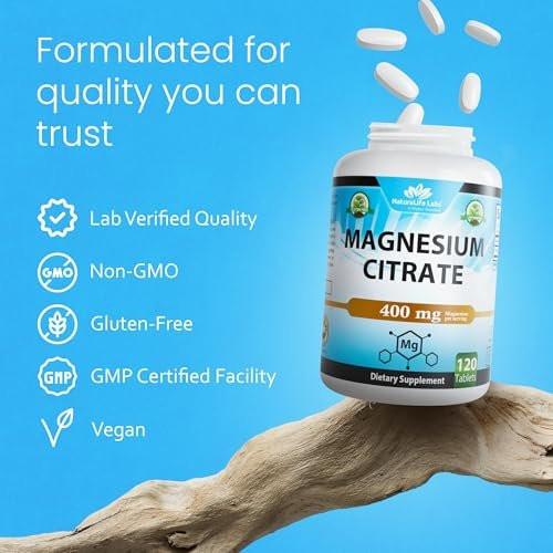 NaturaLife Labs Magnesium Citrate 400 mg per Serving – 120 Tablets, Vegan, Non-GMO - görsel 12