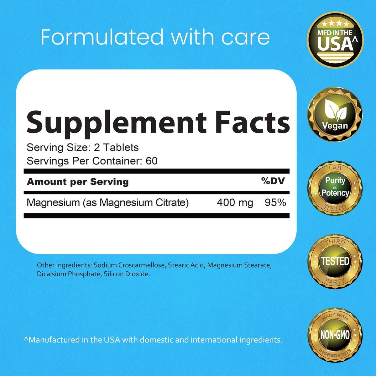 NaturaLife Labs Magnesium Citrate 400 mg per Serving – 120 Tablets, Vegan, Non-GMO - görsel 3