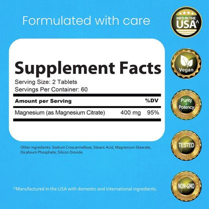 NaturaLife Labs Magnesium Citrate 400 mg per Serving – 120 Tablets, Vegan, Non-GMO